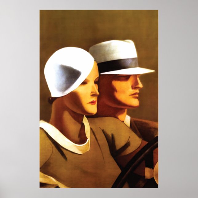 Póster Art Deco Hermosa Conducción Pareja (Frente)