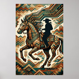 Póster Art Deco Horse and Rider Poster - Geometric Wester