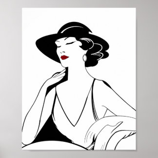 Póster Art Deco Ilustración De Una Mujer Glamurosa