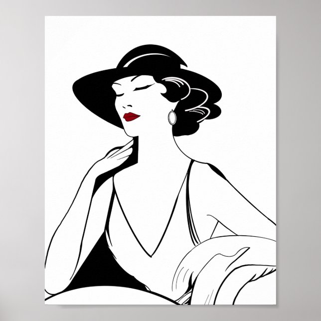 Póster Art Deco Ilustración De Una Mujer Glamurosa (Frente)