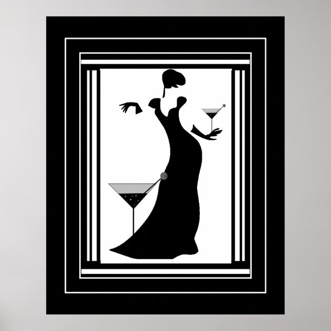Póster ART DECO LADY Blanco Negro (Frente)