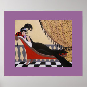 PÓSTER ART DECO LADY EN UN SALÓN