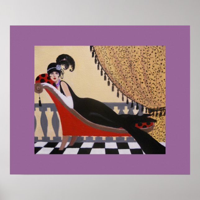 PÓSTER ART DECO LADY EN UN SALÓN (Frente)