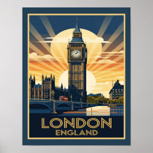 Póster Art Deco Londres Inglaterra Big Ben