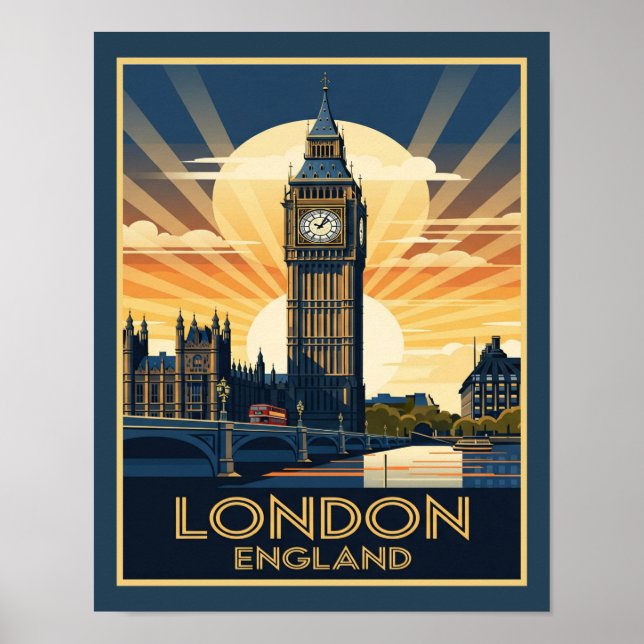 Póster Art Deco Londres Inglaterra Big Ben (Frente)