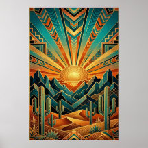 Póster Art Déco Majestic Mesa - Desierto Geométric