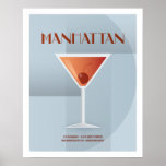 Póster Art Deco Manhattan<br><div class="desc">Este ilustracion de Manhattan forma parte de la Classic Cocktail Collection. Dibujado en un estilo art decó con los ingredientes básicos de la receta para crear el cóctel.</div>