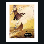 Póster Art Deco McCallum Hosiery<br><div class="desc">Este delicioso anuncio vintage de McCallum Silk Hosiery es absolutamente delicioso. En hermosos colores otoñales, una encantadora joven pescando con el viento soplando ligeramente su vestido. La leyenda dice: "Sabes que las usa".</div>