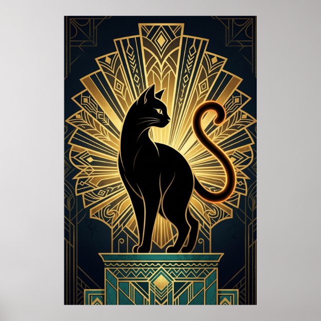 Póster Art Deco Minimal Cat Profile Wall Art (Frente)