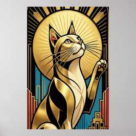 Póster Art Deco Modern Golden Tuxedo Cat Wall Art
