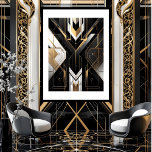 Póster Art Deco Moderno Oro geométrico blanco negro<br><div class="desc">Art Deco Moderno Oro geométrico blanco negro</div>