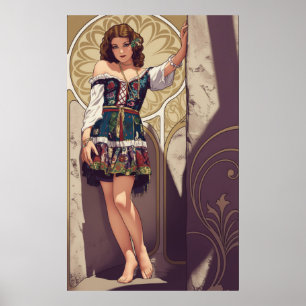 Póster Art Deco - Muchacha campesina