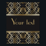 Póster Art deco, negro, dorado, elegante,moda,listo para<br><div class="desc">Art deco,  negro,  dorado,  elegante, moda, listo para monograma, vintage,  añadir tu nombre o monograma, personalizar, plantilla, personalizable</div>