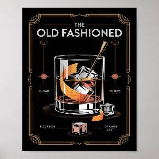 Póster Art Deco Old Fashioned Cocktail Wall