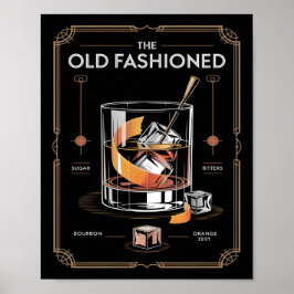 Póster Art Deco Old Fashioned Cocktail Wall