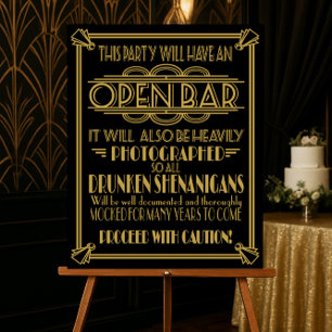 Póster ART Deco Open bar sign for 1920's Gatsby Party