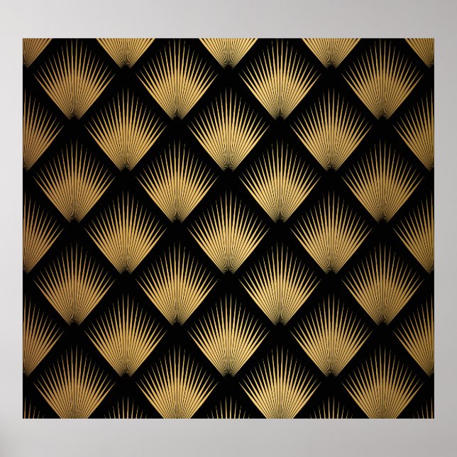 Póster Art Deco, patrón oro negro. (Frente)
