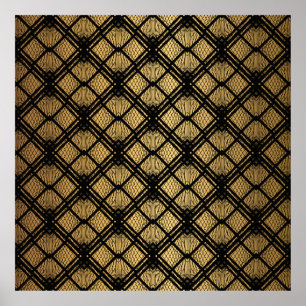 Póster Art Deco Pattern. Seamless black and gold backgrou