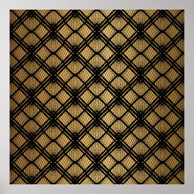Póster Art Deco Pattern. Seamless black and gold backgrou (Frente)