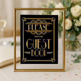 Póster Art Deco Por favor firme nuestro libro de invitado