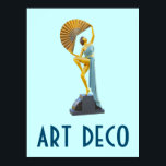 Póster Art Deco Poster 11<br><div class="desc">Un clásico poster de arte deco de la época del estilo y del diseño. El poster tiene una estatua metalizado de una mujer montada sobre una base de piedra. La figura tiene un gran hincha de oro encima de su cabeza</div>