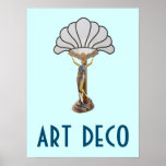 Póster Art Deco Poster 20<br><div class="desc">A classic art deco poster from the age of style and design. The poster features a metal female statue figure mounted on a stone base. The figure is also a lamp stand and is holding up a beautiful lampshade.</div>