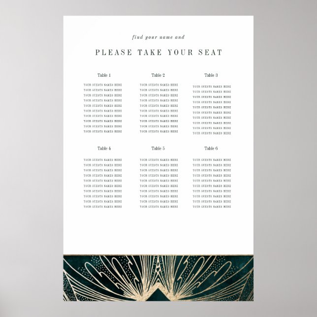 Póster Art deco poster Verde esmeralda y oro (Frente)