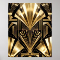 Art Deco ráfaga de sol en oro negro geométrico de