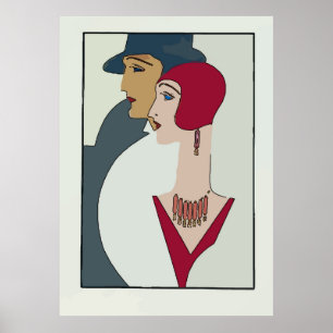 Póster Art Deco Rostros, añadir texto