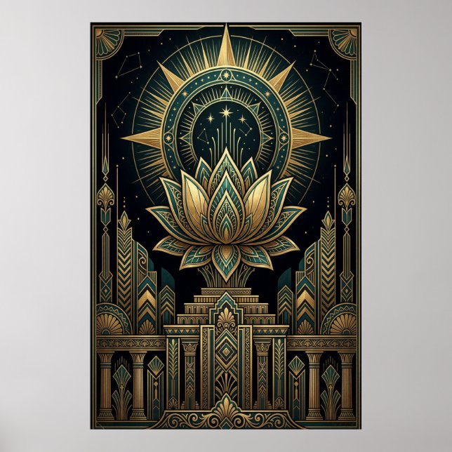 Póster Art Deco Sacred Lotus Celestial Compass Poster (Frente)