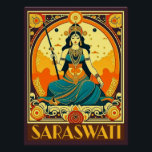 Póster Art Deco Saraswati<br><div class="desc">Saraswati es la diosa hindú del conocimiento,  la música,  el arte,  la expresión,  la sabiduría y el aprendizaje. El estilo Art Deco del Vasant Panchami.</div>