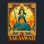 Póster Art Deco Saraswati<br><div class="desc">Saraswati es la diosa hindú del conocimiento, la música, el arte, la expresión, la sabiduría y el aprendizaje. El estilo Art Deco del Vasant Panchami.</div>