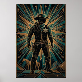 Póster Art Deco Sheriff Poster - Geometric Cowboy Silhoue