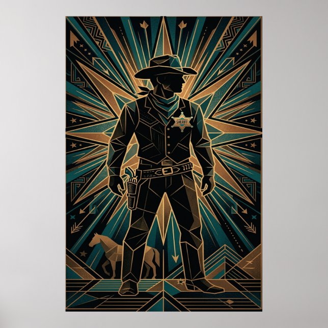 Póster Art Deco Sheriff Poster - Geometric Cowboy Silhoue (Frente)