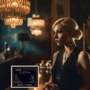 Póster Art Deco Signature Cócteles Boda Bar Rótulo