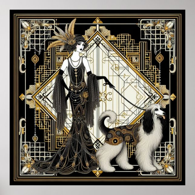 Póster Art Deco Veintinueve Elegante Dama y Perro (Frente)