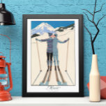 Póster Art Deco vintage, amantes de la nieve por George B<br><div class="desc">Ilustracion de época arte deco amor y diseño romántico con un hombre y una mujer besándose en las pistas de esquí de un bonito complejo. Una pareja joven en vacaciones se besa en una montaña cubierta de nieve en invierno. L'Hiver (alias Invierno: Amantes en la Nieve) del artista George Barbier,...</div>