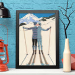Póster Art Deco vintage, amantes de la nieve por George B<br><div class="desc">Ilustracion de época arte deco amor y diseño romántico con un hombre y una mujer besándose en las pistas de esquí de un bonito complejo. Una pareja joven en vacaciones se besa en una montaña cubierta de nieve en invierno. L'Hiver (alias Invierno: Amantes en la Nieve) del artista George Barbier,...</div>