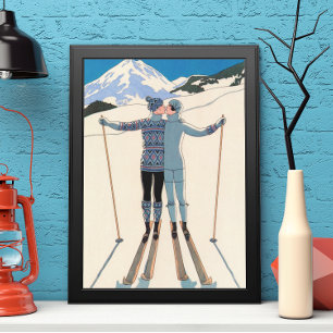 Póster Art Deco vintage, amantes de la nieve por George B