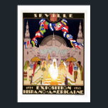 Póster Art Deco vintage Expo Hispanoamericano Sevilla<br><div class="desc">Retorcido y colores restaurados, hasta cualquier tamaño. Poster de publicidad para la exposición hispano-americana (hispano), realizada en 1929-1930 en Sevilla (Sevilla), España. En el poster: varias mujeres con vestimenta tradicional (entre ellas Maya, Inca, Azteca), banderas de condados de habla hispana y portuguesa alrededor del mundo, siluetas de edificios (religiosos) en...</div>