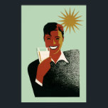 Póster Art Deco vintage, hombre con cóctel al sol<br><div class="desc">Imagen de bebidas de ilustracion de época con un hombre feliz y sonriente tomando un cóctel de verano divertido y refrescante o refrescos con el sol. ¡Una gran sonrisa con dientes blancos brillantes! ¡Disfruta de tus vacaciones soleadas! Salud!</div>