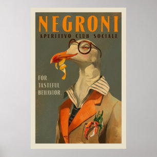 Póster Art Deco Vintage Negroni Seagull Cocktail Bar Art