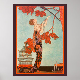 Póster Art Deco vintage, pájaro ligero de George Barbier