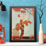 Póster Art Deco vintage, pájaro ligero de George Barbier<br><div class="desc">Imagen de arte deco de ilustracion vintage con una hermosa mujer de moda vestida con un vestido de flores floridas con su pájaro mascota con largas plumas de cola en un árbol. Una jaula vacía de la que el pájaro escapó está en el suelo al lado de la glamorosa dama....</div>