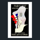 Póster Art deco vintage Paris Expo mundial 1937<br><div class="desc">Colores restaurados al original,  hasta cualquier tamaño publicidad Poster para la exposición del Mundo de París de 1937,  blanco y negro,  y los colores de la bandera francesa sobre un fondo negro.</div>