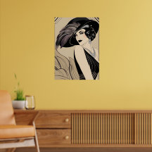 Art deco Vintage rugiendo Poster de pared Chica de