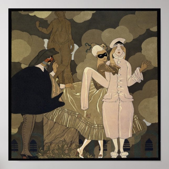 Póster Art Deco vintage, sorpresa de George Barbier (Frente)