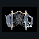 Póster Art Deco Wall Poster<br><div class="desc">Hermoso e insólito poster Art Deco con una pareja vestida con trajes azules y blancos de fondo negro.</div>