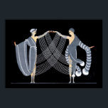 Póster Art Deco Wall Poster<br><div class="desc">Hermoso e insólito poster Art Deco con una pareja vestida con trajes azules y blancos de fondo negro.</div>
