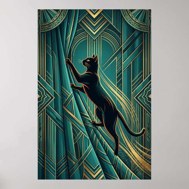 Póster Art Deco Windowsill Black Cat Wall Art (Frente)